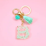 Green Letter A-Z Acrylic Bead Keychain Women Jewelry