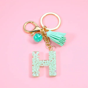 Green Letter A-Z Acrylic Bead Keychain Women Jewelry