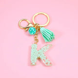 Green Letter A-Z Acrylic Bead Keychain Women Jewelry
