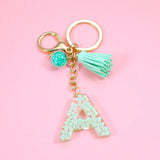 Green Letter A-Z Acrylic Bead Keychain Women Jewelry
