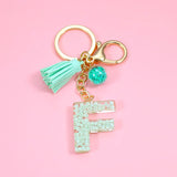Green Letter A-Z Acrylic Bead Keychain Women Jewelry