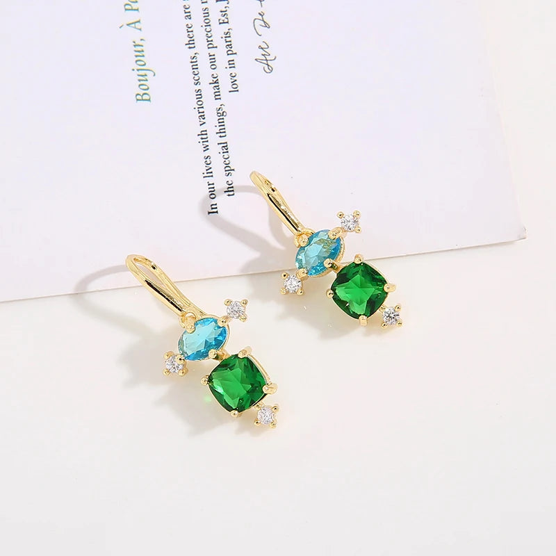 Green/Blue Crystal Pendant Earrings for Women Jewelry Wedding Party