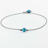 Green Turquoises Pearl Charms Choker Necklace On Leather Cord For Women