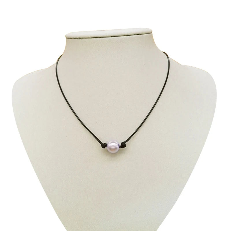 Green Turquoises Pearl Charms Choker Necklace On Leather Cord For Women