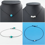 Green Turquoises Pearl Charms Choker Necklace On Leather Cord For Women