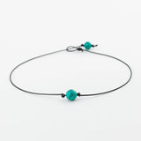 Green Turquoises Pearl Charms Choker Necklace On Leather Cord For Women