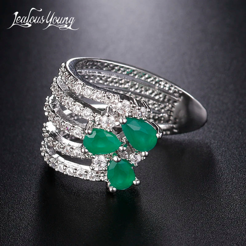 Green Drop Water Ear Cuff Four Layers Geometry Earing