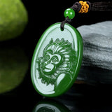 Green Jade Dragon Sun WuKong Pendant Necklace Hand-Carved Luck Gift