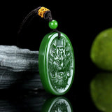 Green Jade Dragon Sun WuKong Pendant Necklace Hand-Carved Luck Gift