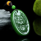 Green Jade Dragon Sun WuKong Pendant Necklace Hand-Carved Luck Gift