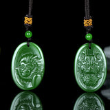 Green Jade Dragon Sun WuKong Pendant Necklace Hand-Carved Luck Gift