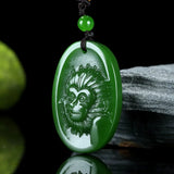 Green Jade Dragon Sun WuKong Pendant Necklace Hand-Carved Luck Gift