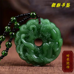Green Jade Dragon Pendant Necklace Chinese Amulet Lucky Jewelry Gift