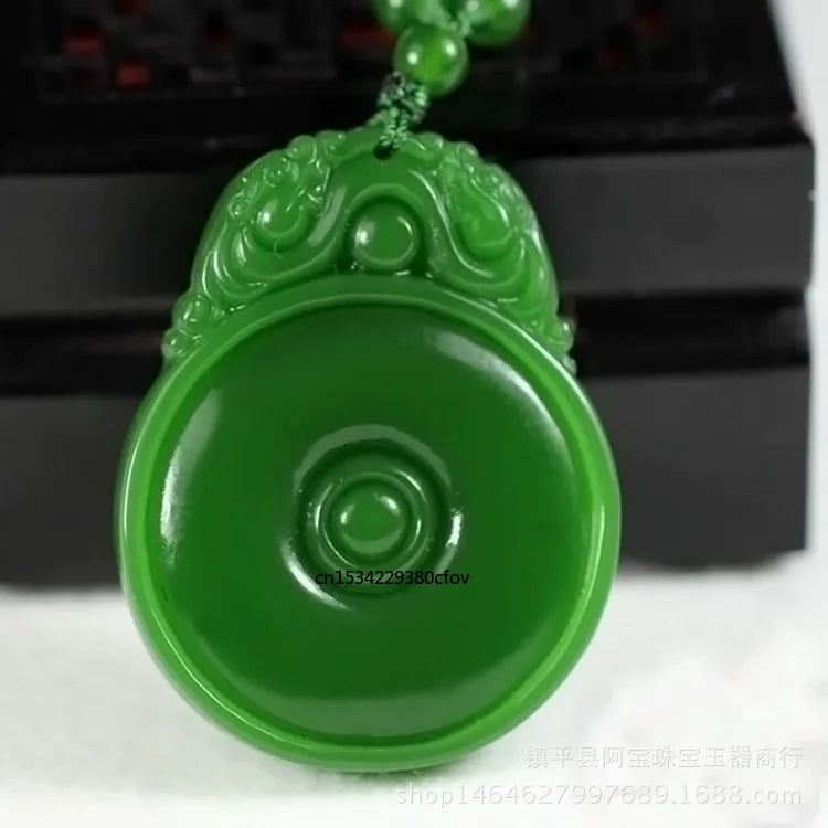Green Jade Pixiu Ruyi Pendant Necklace Chinese Hand-Carved Luck Amulet