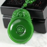 Green Jade Pixiu Ruyi Pendant Necklace Chinese Hand-Carved Luck Amulet
