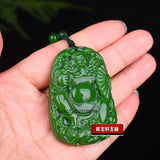 Green Jade Zhong Kui Pendant Necklace Chinese Hand-Carved Luck Amulet