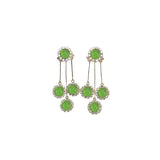Green Opal Rhinestone Tassel Drop Earrings with Circle Design