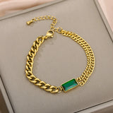 Green Stone Anklets Women Stainless Steel Chain Zircon Anklet