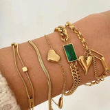 Green Stone Anklets Women Stainless Steel Chain Zircon Anklet