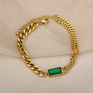 Green Stone Anklets Women Stainless Steel Chain Zircon Anklet