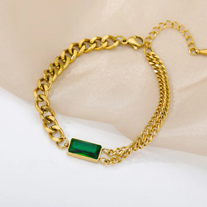 Green Stone Anklets Women Stainless Steel Chain Zircon Anklet