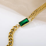 Green Stone Anklets Women Stainless Steel Chain Zircon Anklet