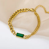 Green Stone Anklets Women Stainless Steel Chain Zircon Anklet