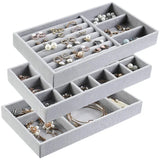 Grey Velvet Jewelry Storage Tray Earrings Necklace Ring Organizer Display Box