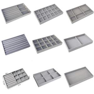 Grey Velvet Jewelry Storage Tray Earrings Necklace Ring Organizer Display Box