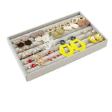 Grey Velvet Jewelry Storage Tray Earrings Necklace Ring Organizer Display Box