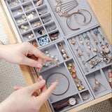 Grey Velvet Jewelry Storage Tray Earrings Necklace Ring Organizer Display Box