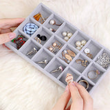 Grey Velvet Jewelry Storage Tray Earrings Necklace Ring Organizer Display Box