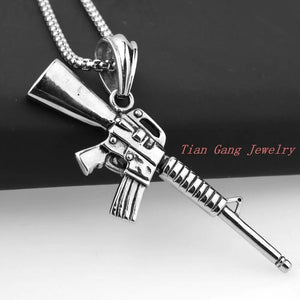 Gun Shaped Pendant Necklace Stainless Steel Men Jewelry Christmas Silver