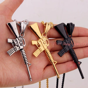 Gun Shaped Pendant Necklace Stainless Steel Men Jewelry Christmas Silver