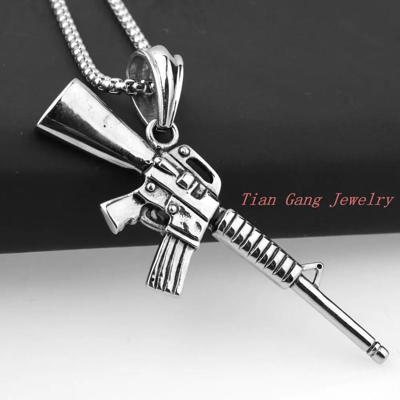 Gun Shaped Pendant Necklace Stainless Steel Men Jewelry Christmas Silver