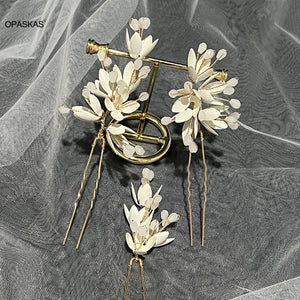Leaf Shaped Hairpins Hair Clips Bride Headpiece White