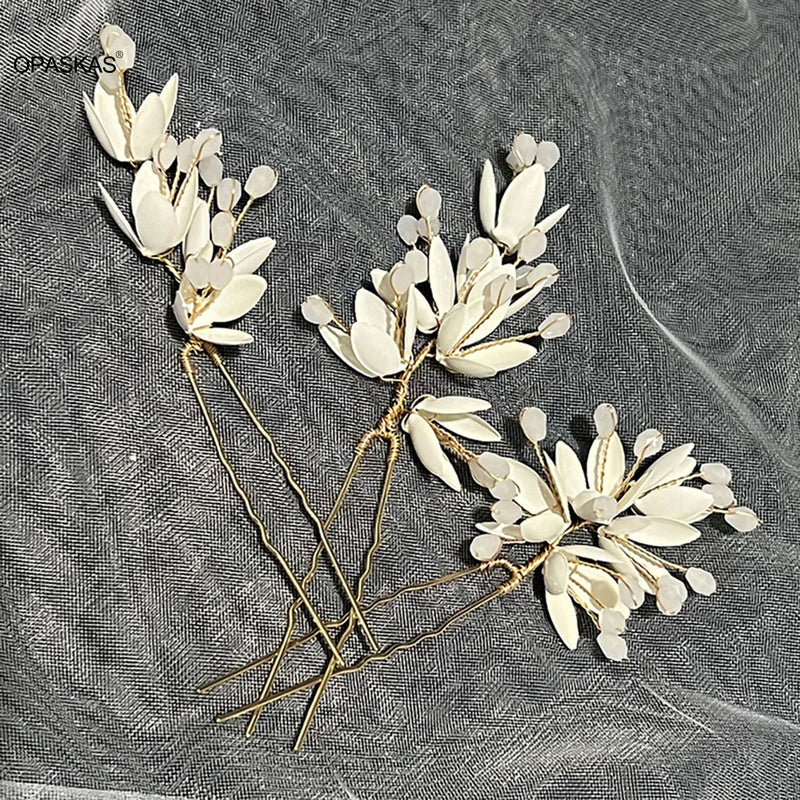 Leaf Shaped Hairpins Hair Clips Bride Headpiece White