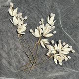 Leaf Shaped Hairpins Hair Clips Bride Headpiece White
