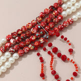 Halloween Blood Pattern Pearl Necklace Multi-Layer Beaded Short Necklace