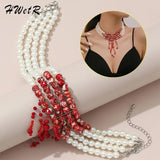 Halloween Blood Pattern Pearl Necklace Multi-Layer Beaded Short Necklace