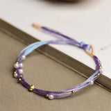 Colorful Rope Lucky Bangle Women Pearl Bracelet Adjustable Size
