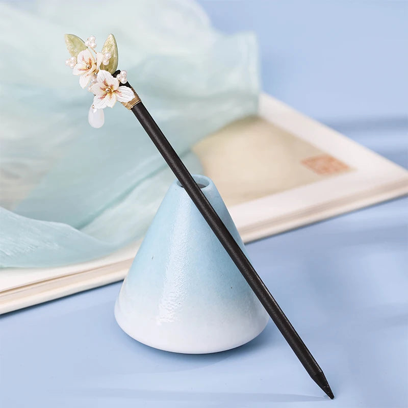 Flower Pearls Hairpin Wood Hair Fork Bridal Wedding Hair Accessories