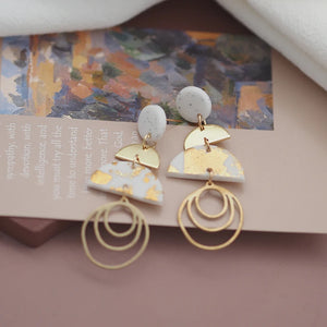 Vintage Polymer Clay Geometric Dangle Pendant Earring