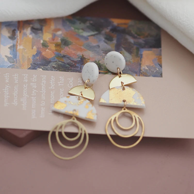 Vintage Polymer Clay Geometric Dangle Pendant Earring