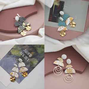 Vintage Polymer Clay Geometric Dangle Pendant Earring