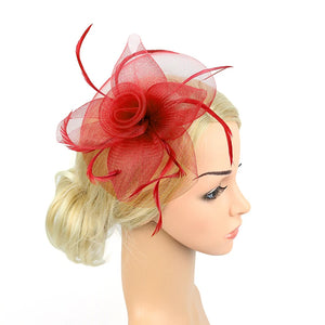 Women Fascinator Bow Hair Clip Headwear Lace Feather Mini Hat