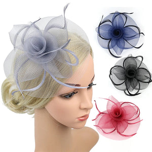 Women Fascinator Bow Hair Clip Headwear Lace Feather Mini Hat