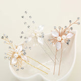 Leaves Flower Crystal Pearls Hairpins Wedding Hair Jewelry Accessories