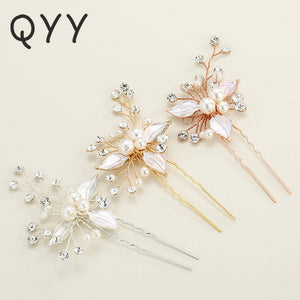 Leaves Flower Crystal Pearls Hairpins Wedding Hair Jewelry Accessories