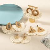 Rattan Raffia Tassel Pendant Earrings Women's Summer Beach Jewelry